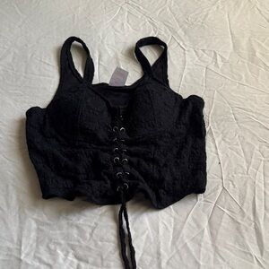 Black Lace Corset-Style Crop Top